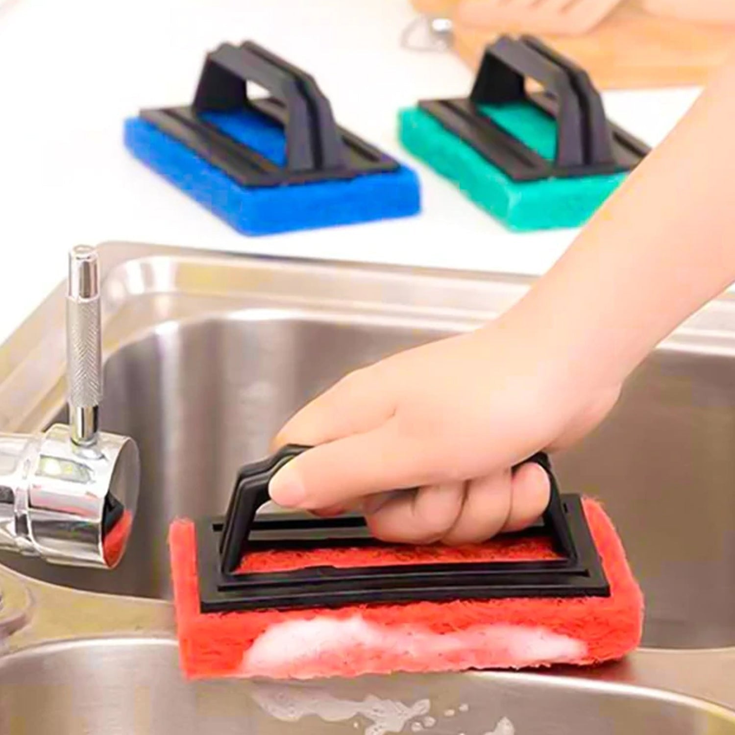 0222 Handle Scrubber Brush widely used by all types of peoples for washing utensils and stuffs in all kinds of bathroom and kitchen places etc. DeoDap 0222 Handle Scrubber Brush widely used by all types of peoples for washing utensils and stuffs in all kinds of bathroom and kitchen places etc. DeoDap